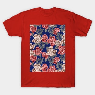 Roses Pattern On Royal Blue Background T-Shirt